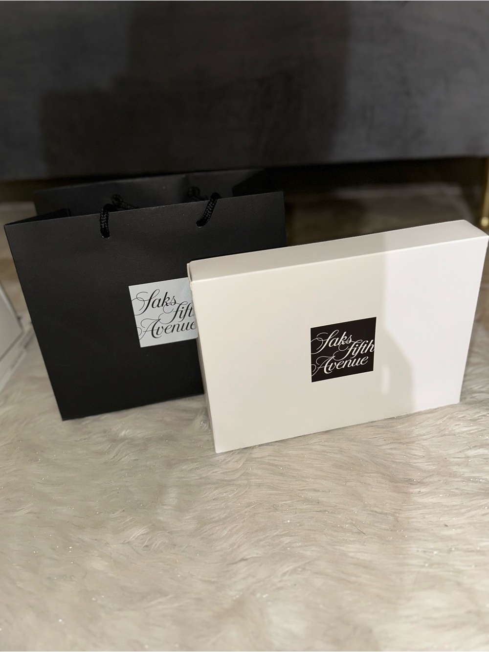 Saks Fifth Avenue Black Shopping Bag & White Gift Box